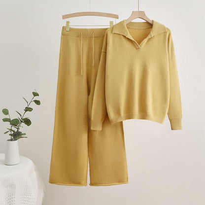Comfortable knit loungewear set for women with a sweater and wide-leg pants Chic and Style