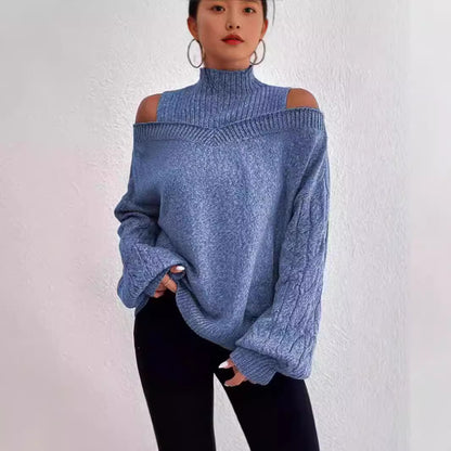 Casual knitted pullover for women with large sleeves and off-the-shoulder Chic and Style