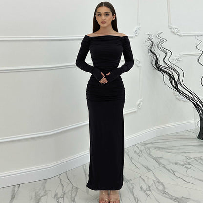 Robe maxi ajustée pour dames avec fronces et fente élégante Chic und Stil