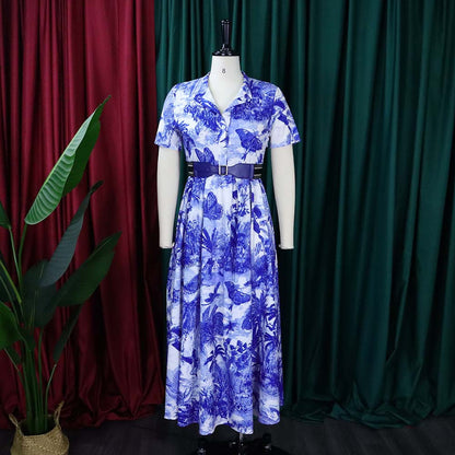 Robe maxi femme avec impression botanique et ceinture cintrée Chic und Stil