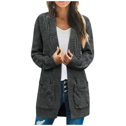 Dames gros tricot cardigan avec élégants motifs en torsades et poches pratiques Chic und Stil