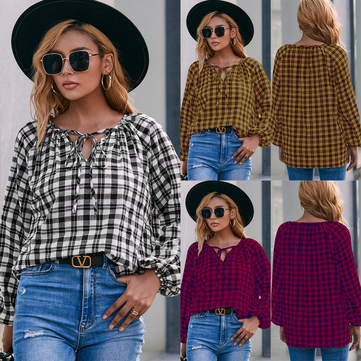 Chemisier pour femme avec motif à carreaux et détail de nœud Chic und Stil