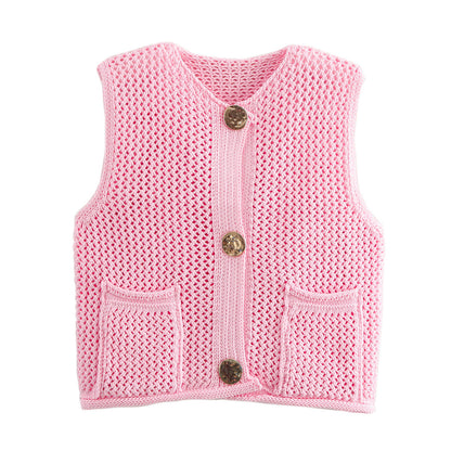Dames gilet en tricot avec boutons décoratifs et poches Chic und Stil
