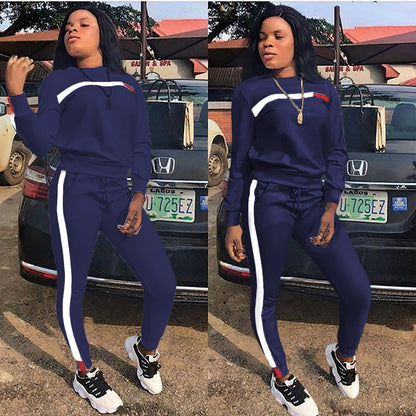 Dames Ensemble de sport élégant avec bandes contrastantes et taille élastique Chic und Stil