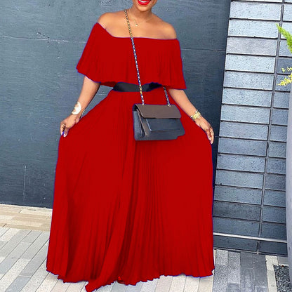 Robe maxi pour femmes avec design sans épaules et ceinture élastique à la taille Chic und Stil