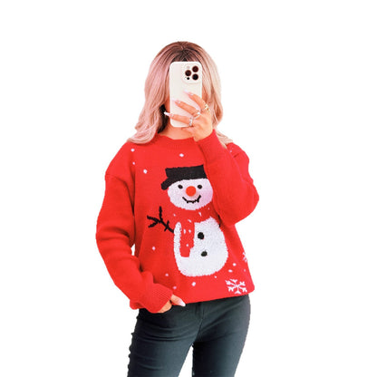 Pull féminine de Noël avec motif de bonhomme de neige festif et coupe confortable Chic und Stil
