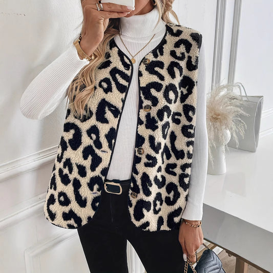 Dames gilet doux avec imprimé léopard Chic und Stil