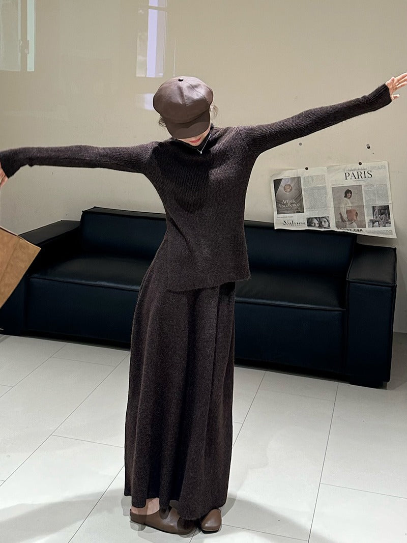 Robe en tricot élégante pour femmes avec col roulé étroit et coupe longue Chic und Stil