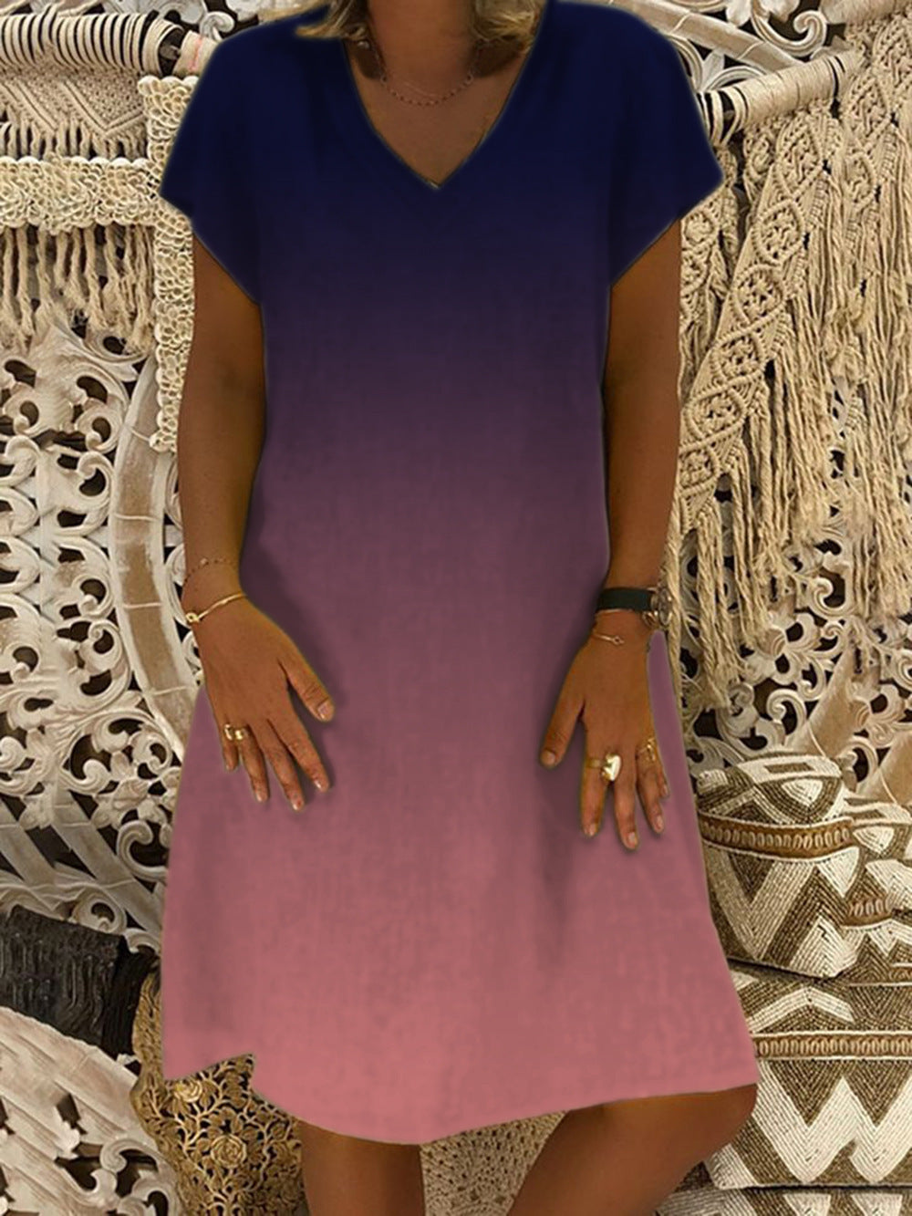 Dames loisirs robe shift col en V Chic und Stil