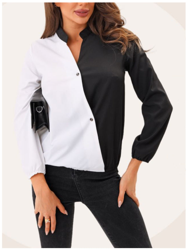 Blouse féminine tendance avec un design de couleur asymétrique et des coutures de division Chic und Stil