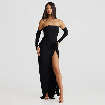 Robes de soirée élégantes et sans épaules pour femmes avec fronces et fente haute Chic und Stil
