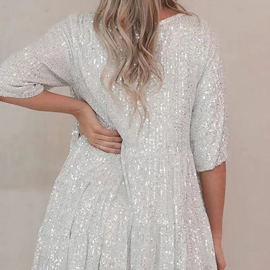 Robe mini scintillante pour femmes avec paillettes et coupe ample Chic und Stil