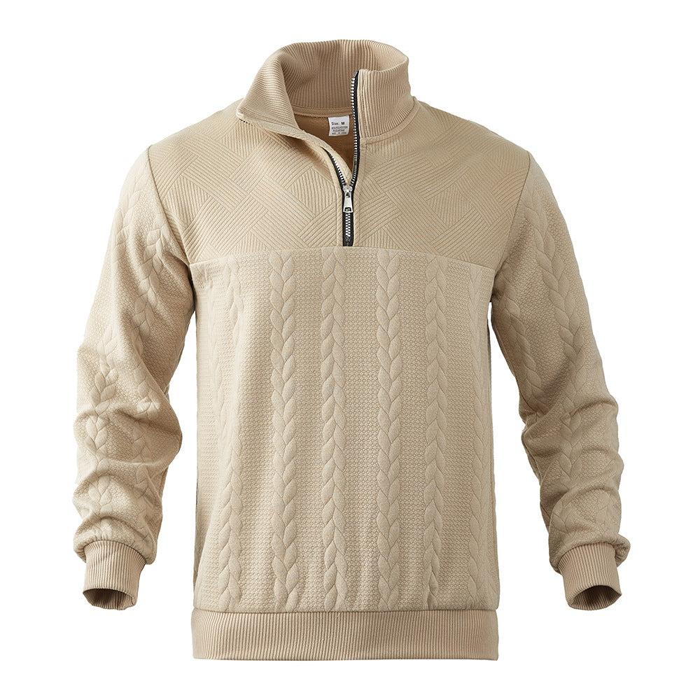 Sporty fleece pullover for men with high collar and stylish braided design Chic und Stil