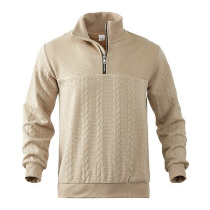 Sporty fleece pullover for men with high collar and stylish braided design Chic und Stil