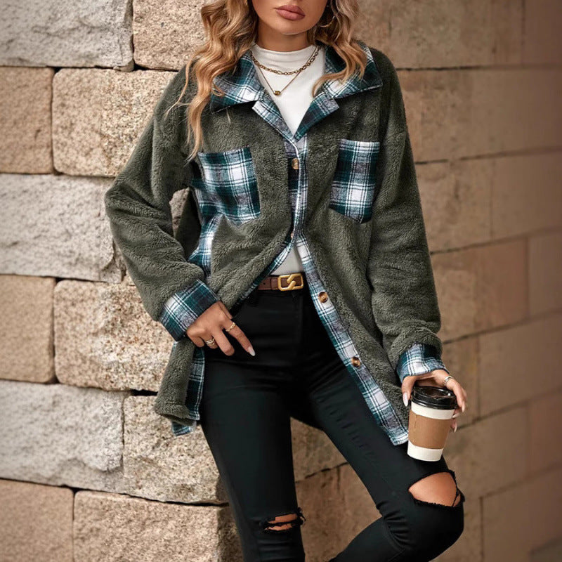 Dames chemise en polaire avec motif à carreaux et doublure intérieure douce Chic und Stil