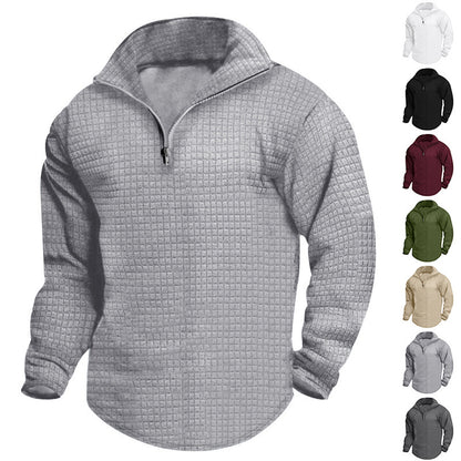 Pull en polyester à col montant pour homme, avec fermeture éclair pratique et design texturé Chic und Stil