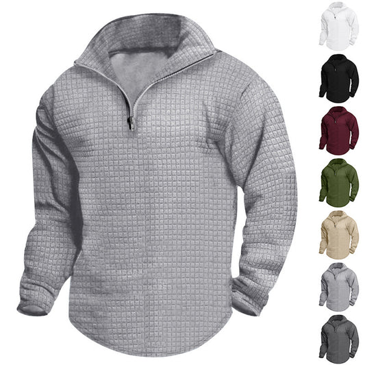 Pull en polyester à col montant pour homme, avec fermeture éclair pratique et design texturé Chic und Stil