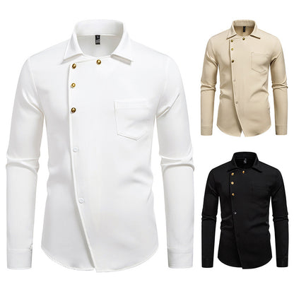 Chemise de designer pour homme avec détail asymétrique de bouton et poche poitrine appliquée Chic und Stil