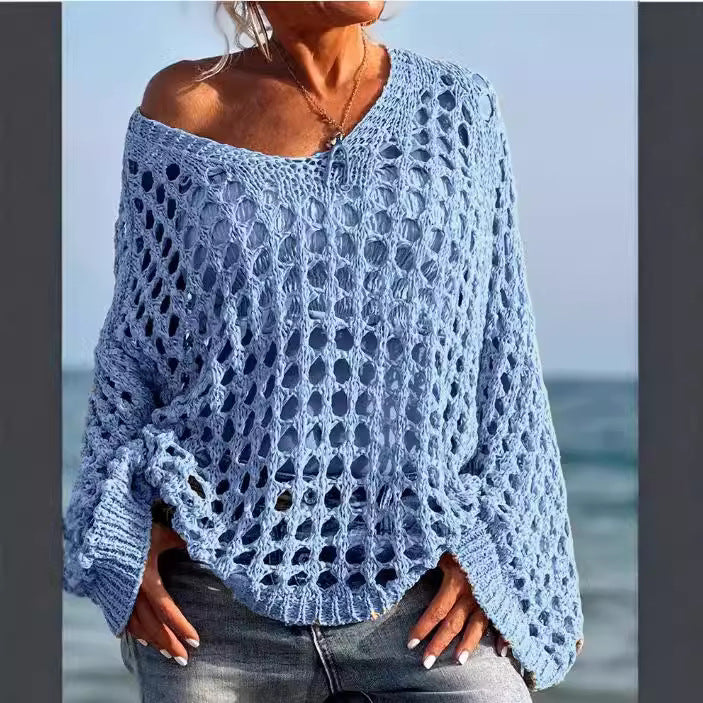 Pull en tricot à épaules dénudées pour femmes avec une structure aérée en mailles ajourées Chic und Stil