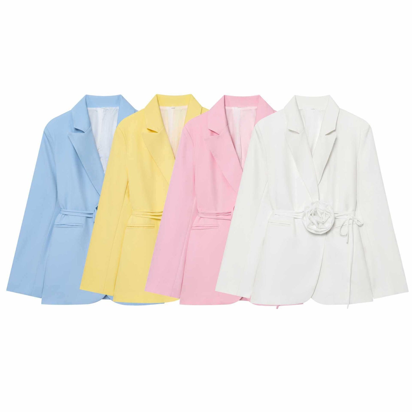 Dames blazer élégant avec ceinture attachée décorative et accents floraux Chic und Stil