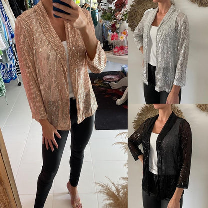 Dames Brillante et élégante cardigan en tricot avec paillettes Chic und Stil