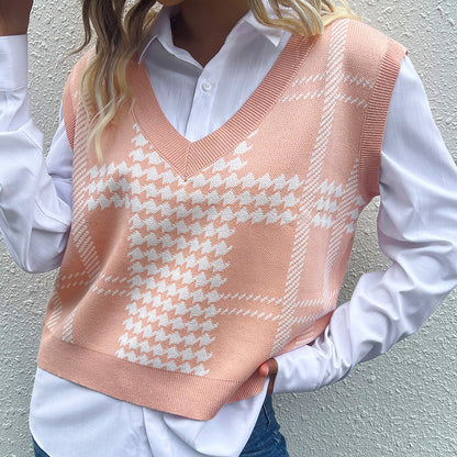 Pull sans manches tricoté à col V pour dames Chic und Stil