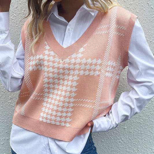 Pull sans manches tricoté à col V pour dames Chic und Stil