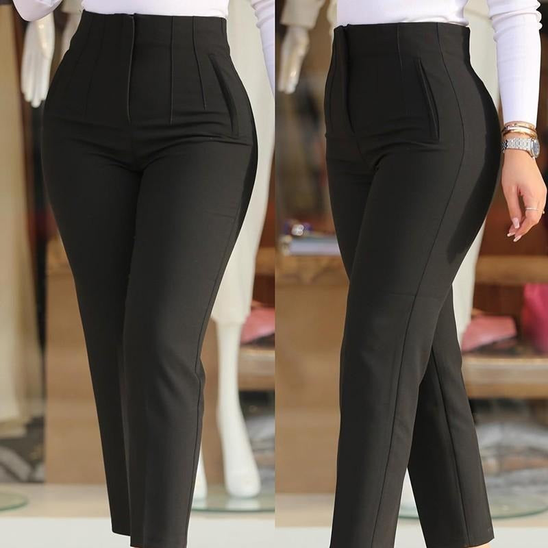 High-waisted slim pants for women with decorative stitching details Chic and Style