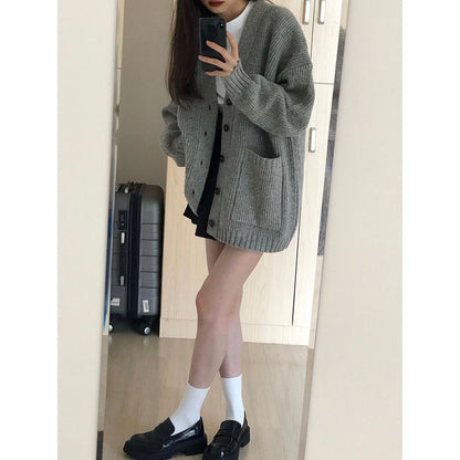 Dames Grand cardigan en tricot avec décolleté en V profond et poches pratiques Chic und Stil