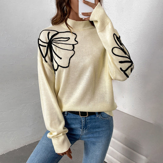 Pull-over en tricot pour femmes avec design floral et col montant Chic und Stil