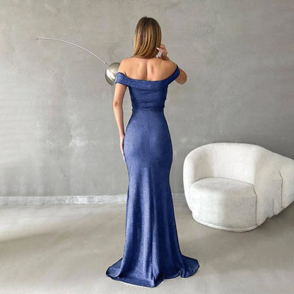 Robe de soirée à épaule dénudée fendue pour femmes Chic und Stil
