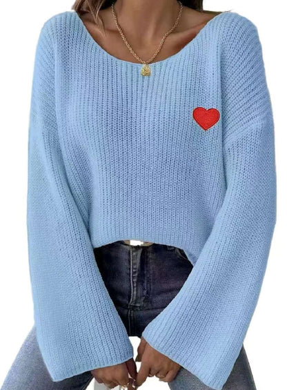 Dames Pull en maille décontracté avec application en forme de cœur Chic und Stil
