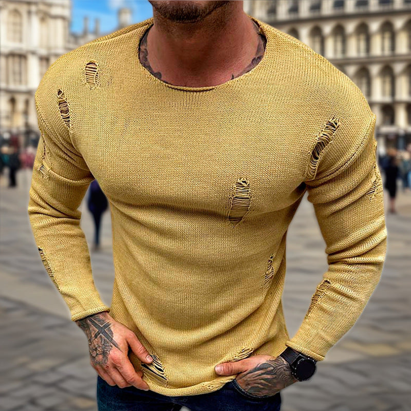 Homme Pull ras du cou stylé avec des détails effilochés Chic und Stil