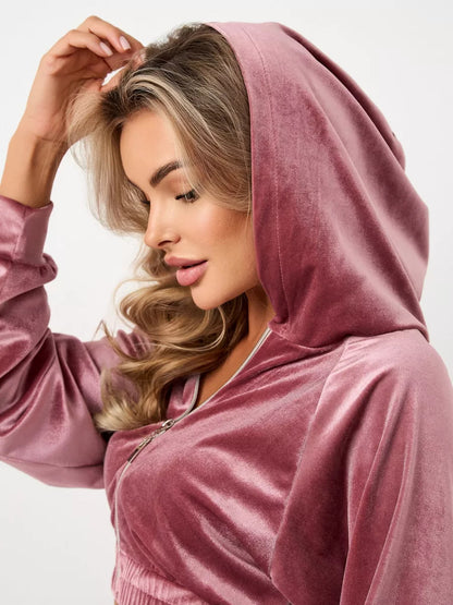 Dames élégant Fleece-Hoodie avec col haut et fermeture éclair Chic und Stil
