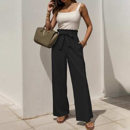 High-waisted wide-leg pants for women with bow detail Chic und Stil