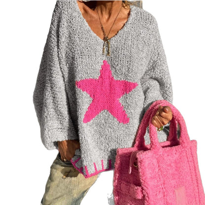 Pull en tricot femme avec col en V et motif étoilé frappant Chic und Stil