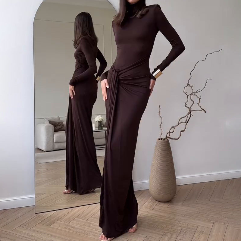 Dames Élégante Robe Maxi avec Plis et Fente Haute Chic und Stil