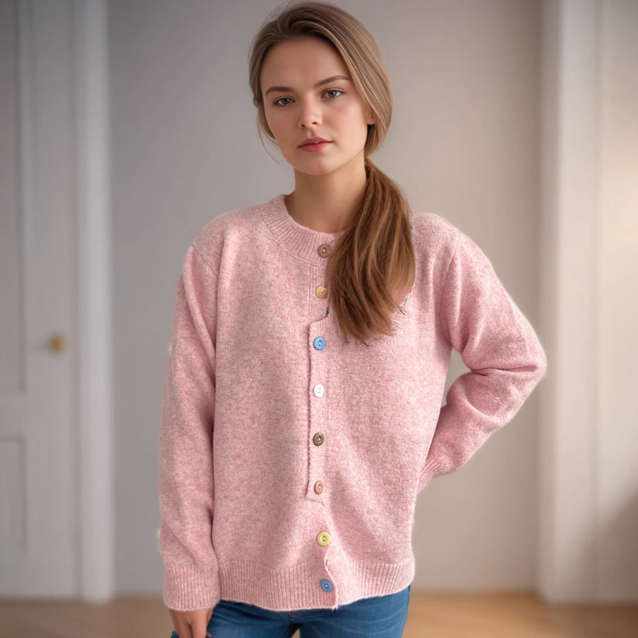 Dames cardigan en tricot douillet avec des détails de boutons colorés Chic und Stil