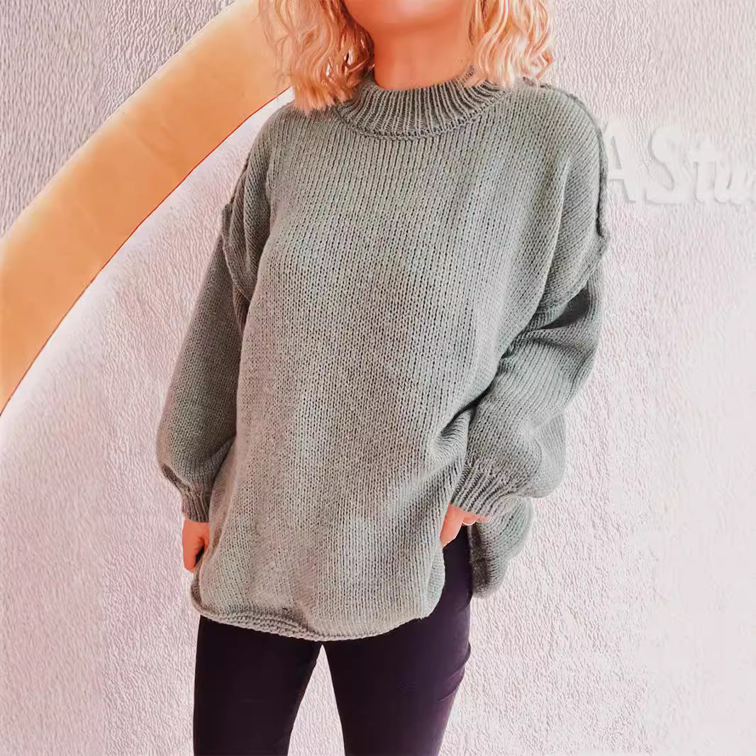 Pull en maille épaisse décontracté pour femmes avec col haut et coupe ample Chic und Stil