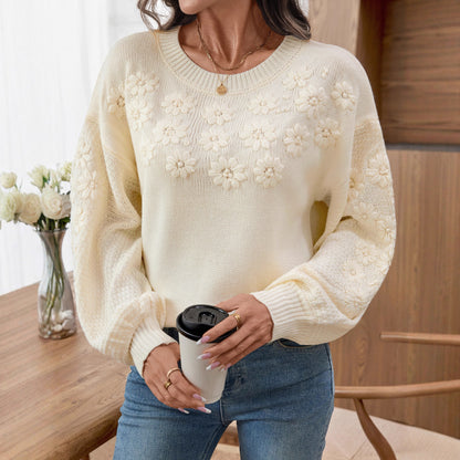 Pull femme à la mode avec broderies florales et manches structurées Chic und Stil