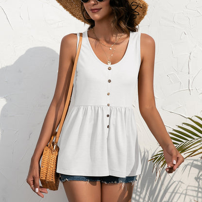 Chemisier sans manches pour femmes avec une coupe flatteuse à la taille et une patte de boutonnage Chic und Stil