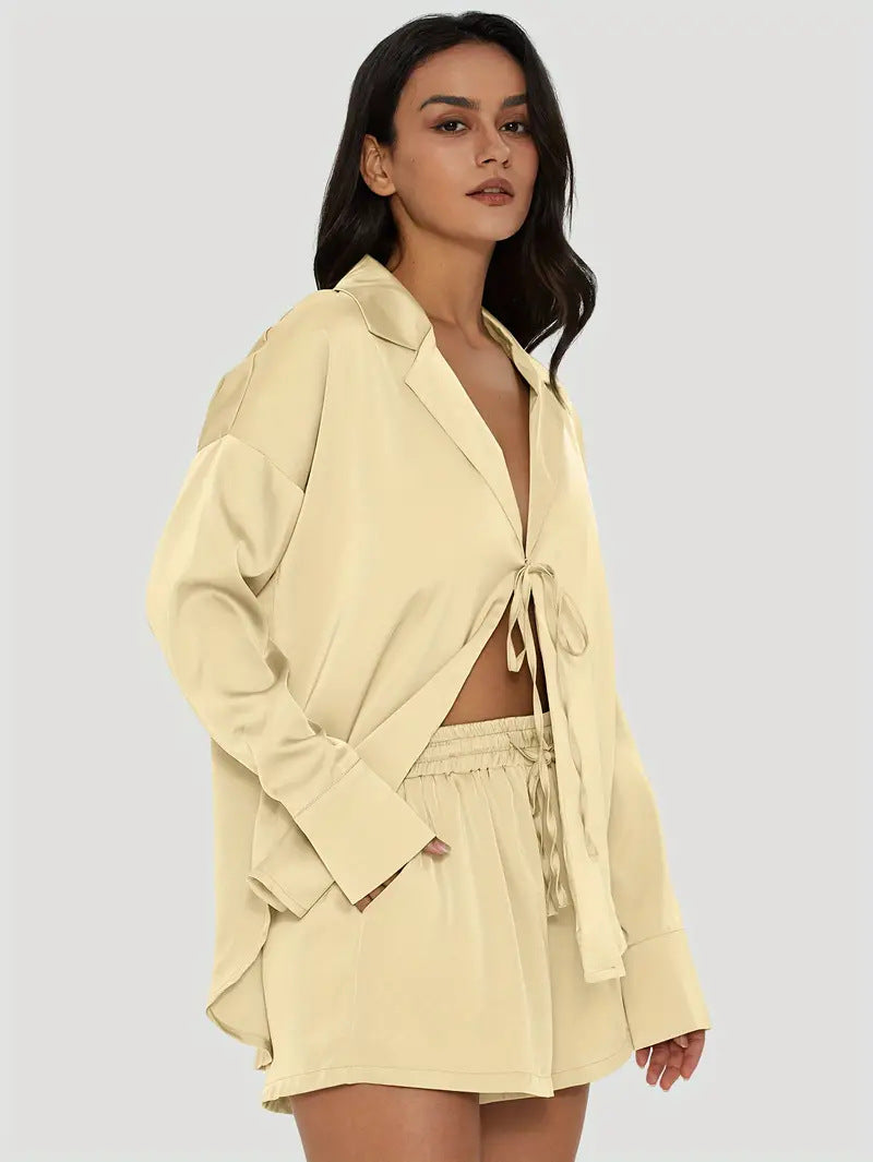 Dames Ensemble court élégant avec noeud à la taille Chic und Stil