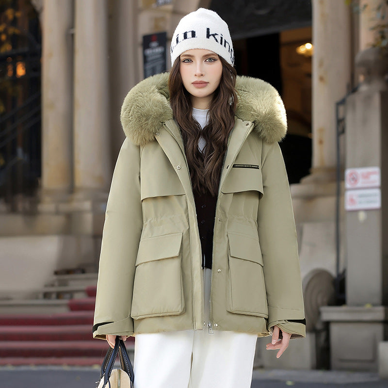 Dames Élégante et chaude veste d'hiver avec col en fausse fourrure amovible et poches pratiques Chic und Stil