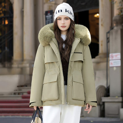 Dames Élégante et chaude veste d'hiver avec col en fausse fourrure amovible et poches pratiques Chic und Stil