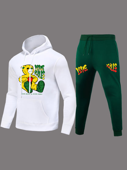 Women Hoodie and jogging pants set with creative bear pattern and striking inscription Chic and Style