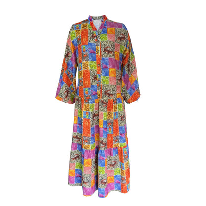 Robe maxi pour femmes dans le style boho avec un design en patchwork coloré et des manches larges Chic und Stil