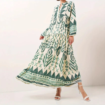 Robe maxi femme avec motif géométrique artistique et détails de boutons Chic und Stil