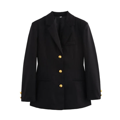 Blazer à carreaux pour femmes avec détails de boutons dorés Chic und Stil