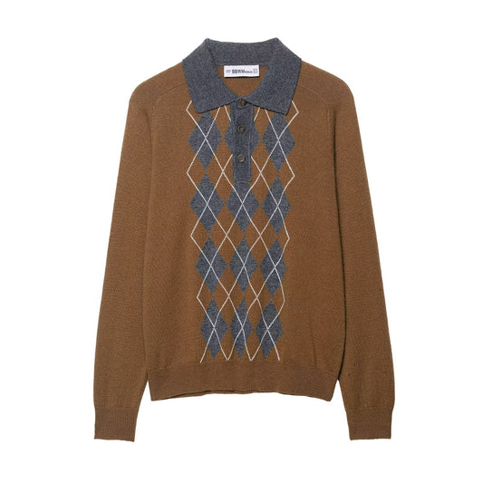 Pull à tricoter pour dames avec un motif en losanges tendance et un col polo classique Chic und Stil