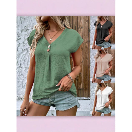 Dames pull tendance à V avec détails en boutons Chic und Stil
